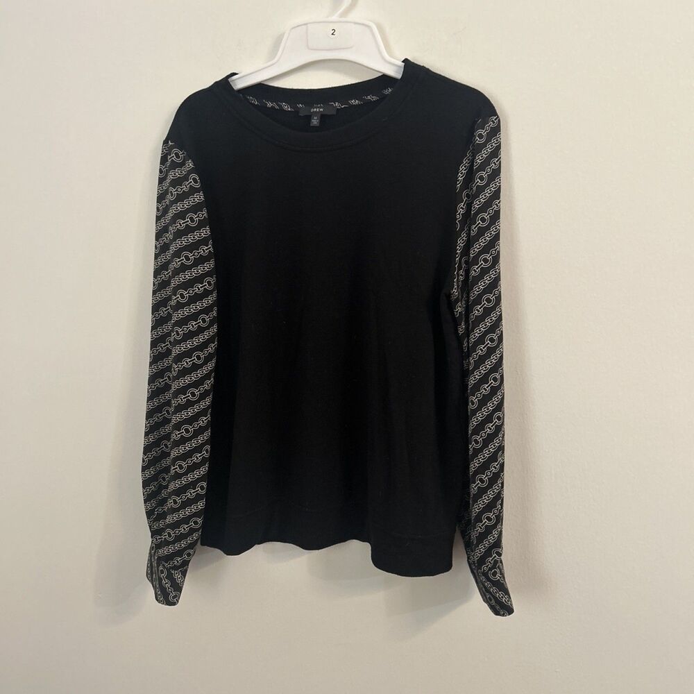 DREW Black Long Sleeve Top Chain Print Sleeves Made in USA Women’s M